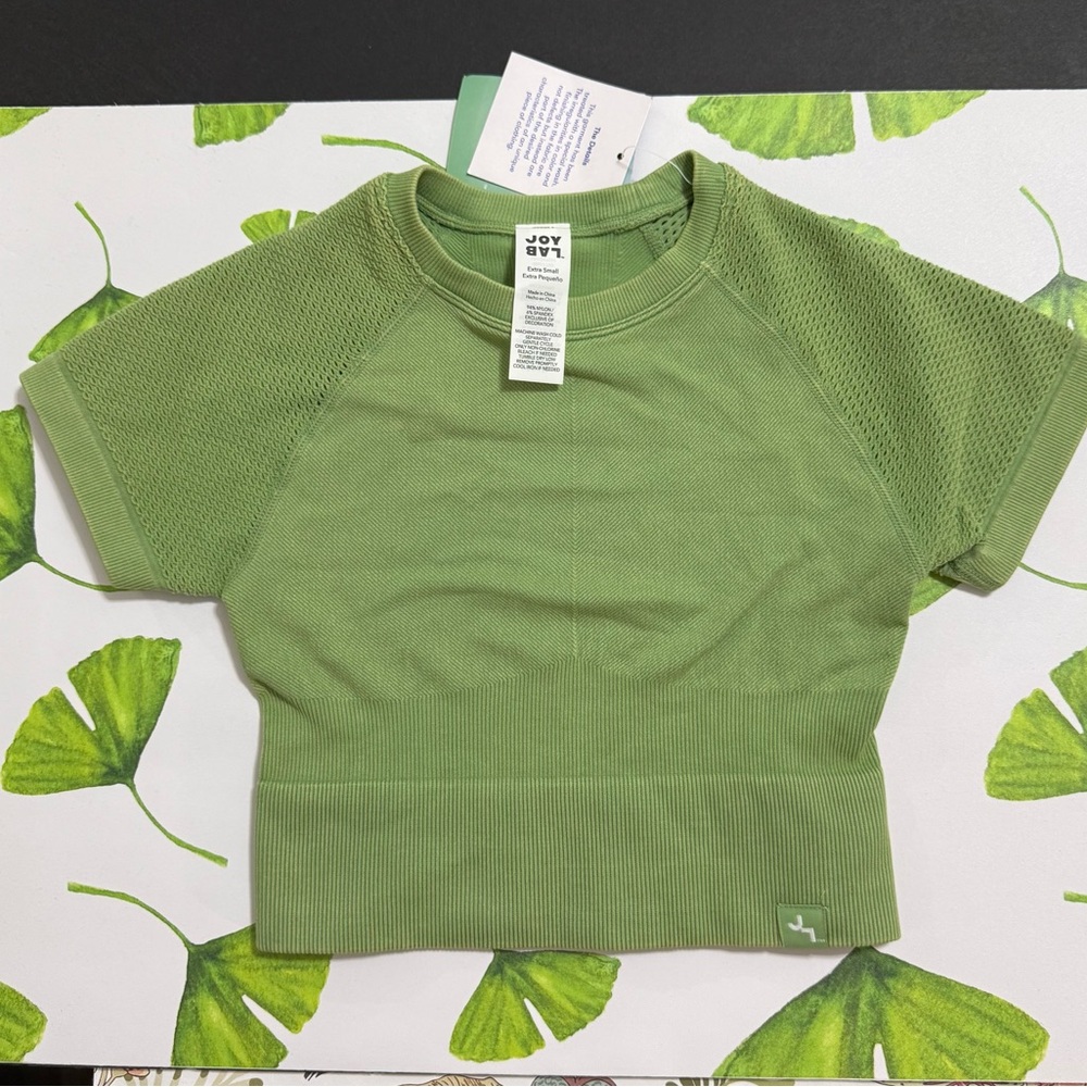 JoyLab Olive Green Mesh Sleeve Tee